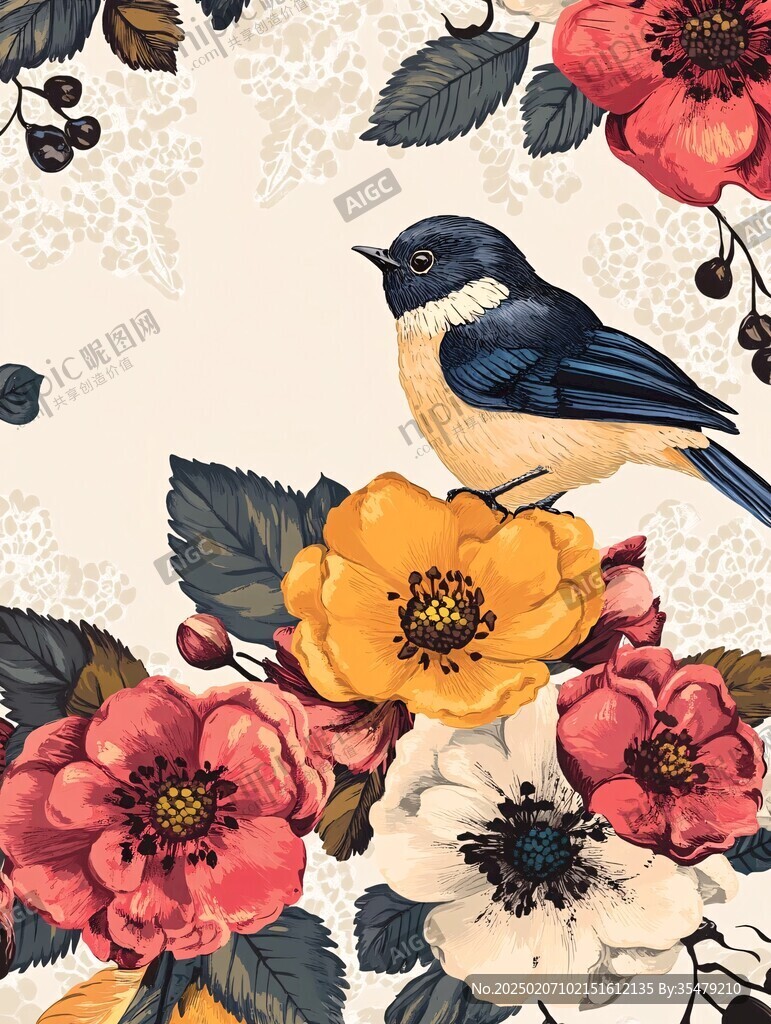 欧美风格鸟花卉