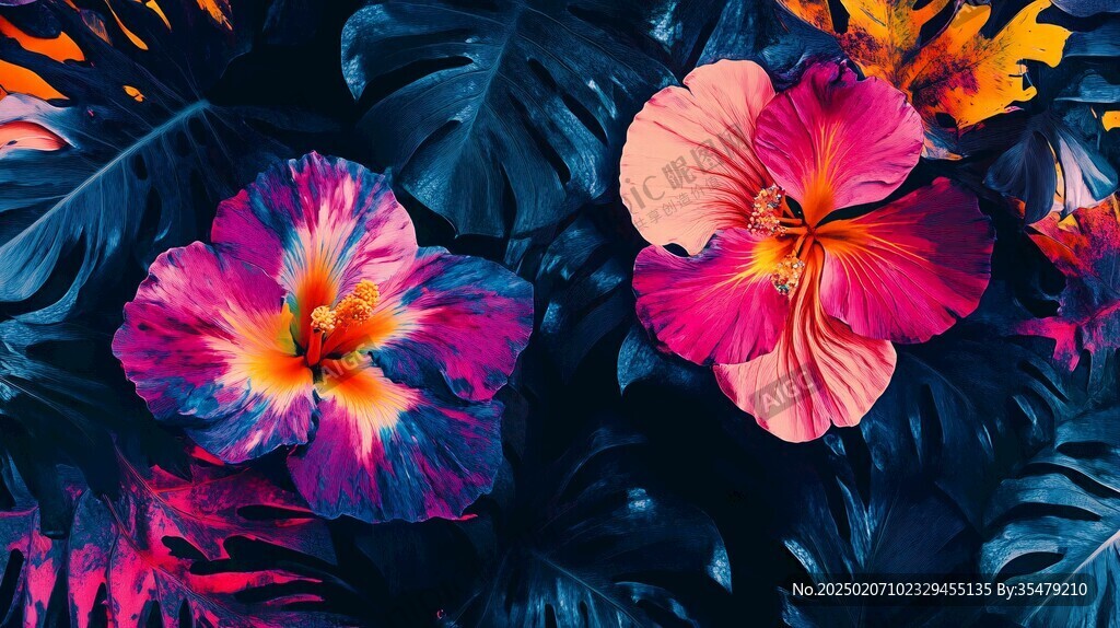 田园风热带树叶花朵