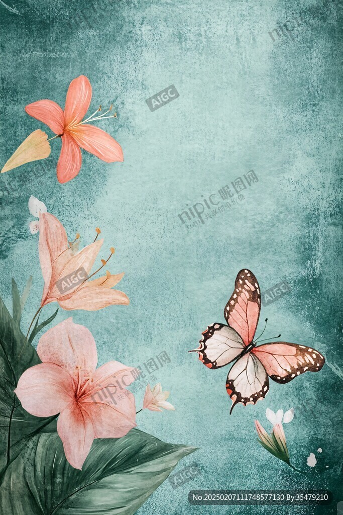 百合花春天蝴蝶飞鸟