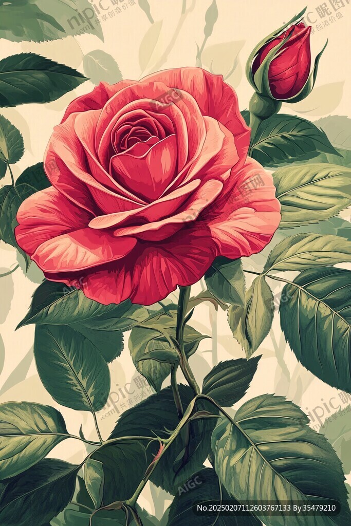 写实手绘玫瑰花素材