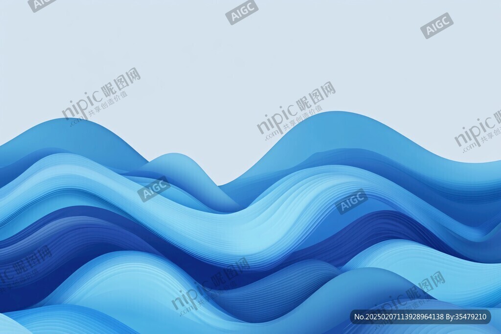 蓝色线条波浪展板