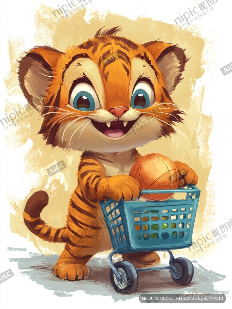 熊猫购物车插画