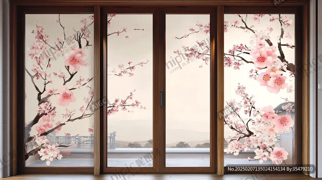 手绘梅花玻璃画