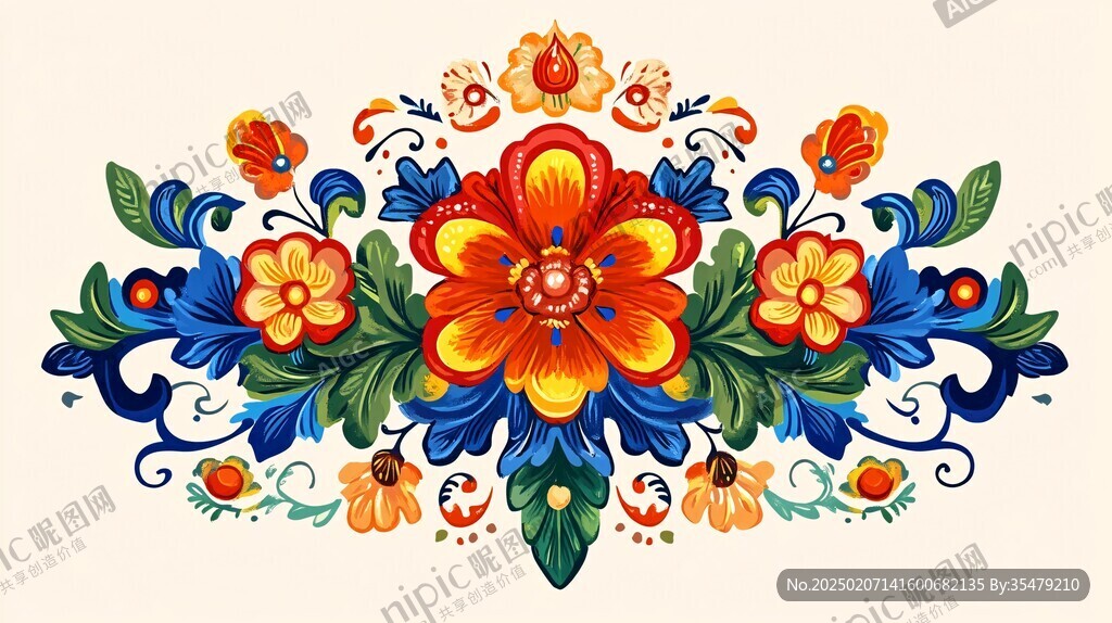 彩色民族风花草花卉