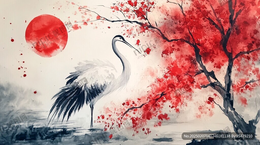 唯美仙鹤风景插画