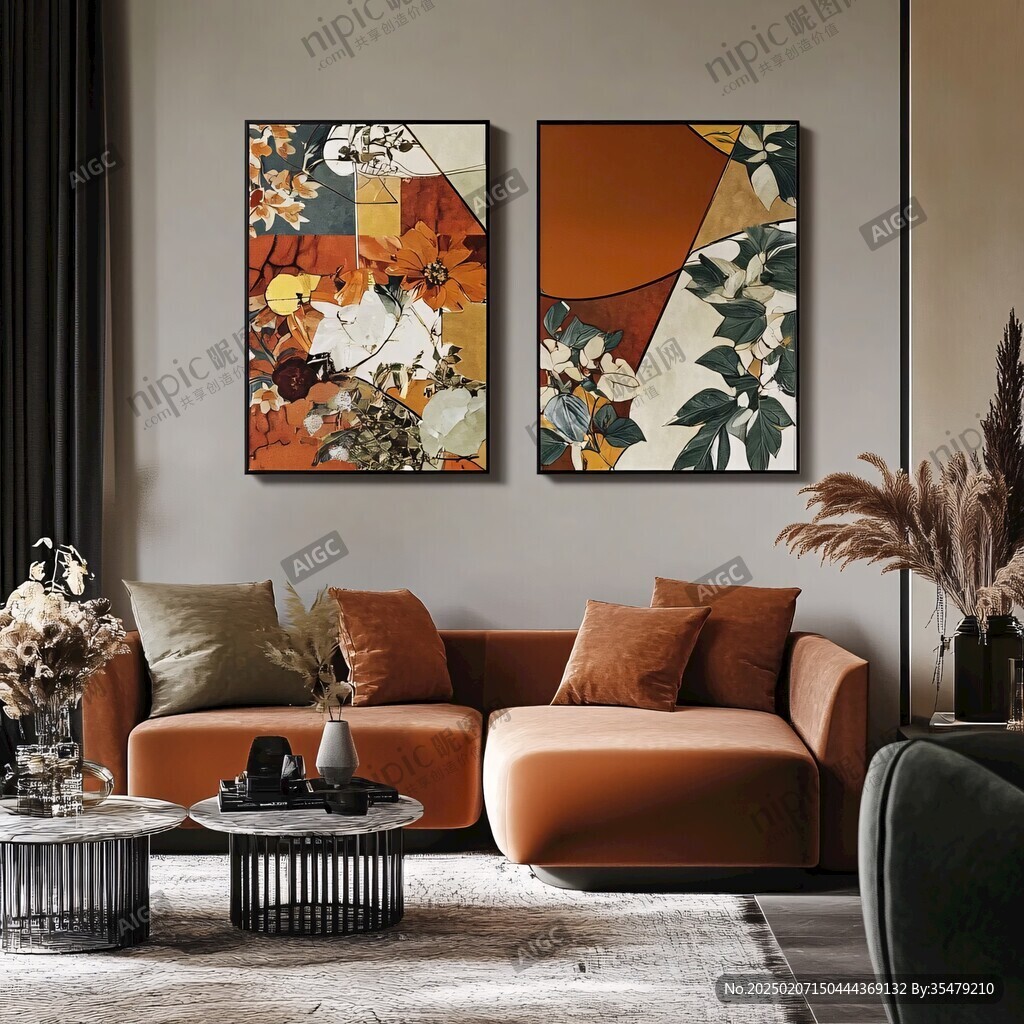 客厅二联晶瓷画