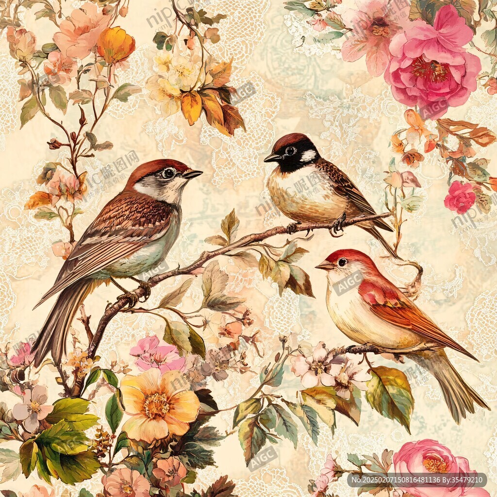 欧美风格鸟花卉