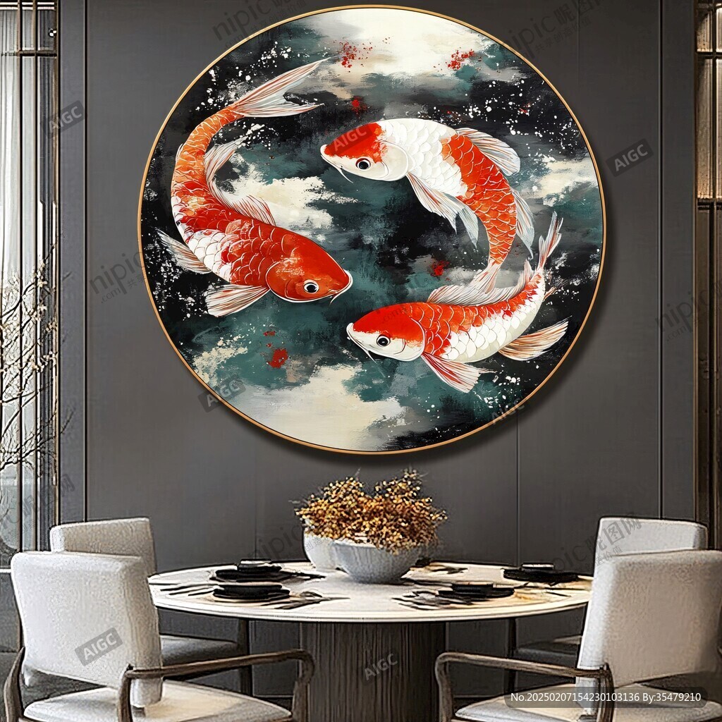 3d荷花鲤鱼圆形画