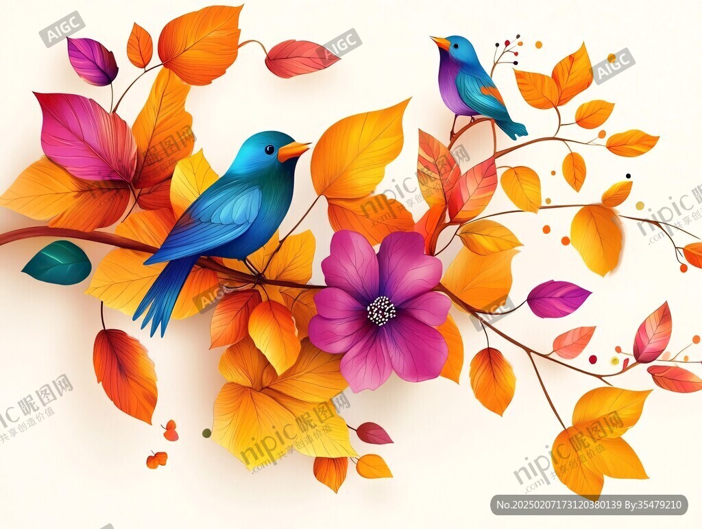 欧美风格鸟花卉