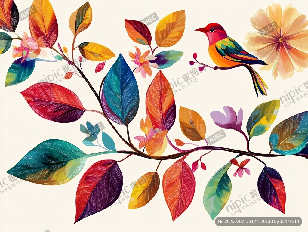 欧美风格鸟花卉