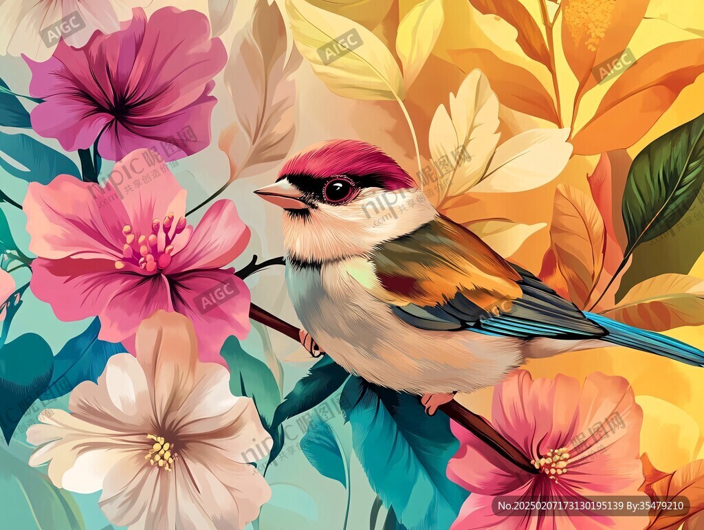 欧美风格鸟花卉