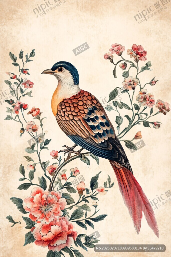 欧美风格鸟花卉