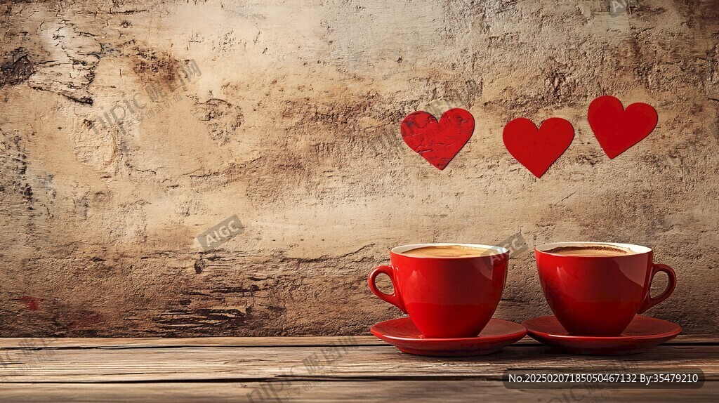 一对红色的咖啡杯