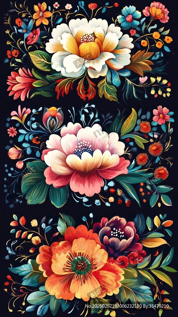 彩色民族风花草花卉