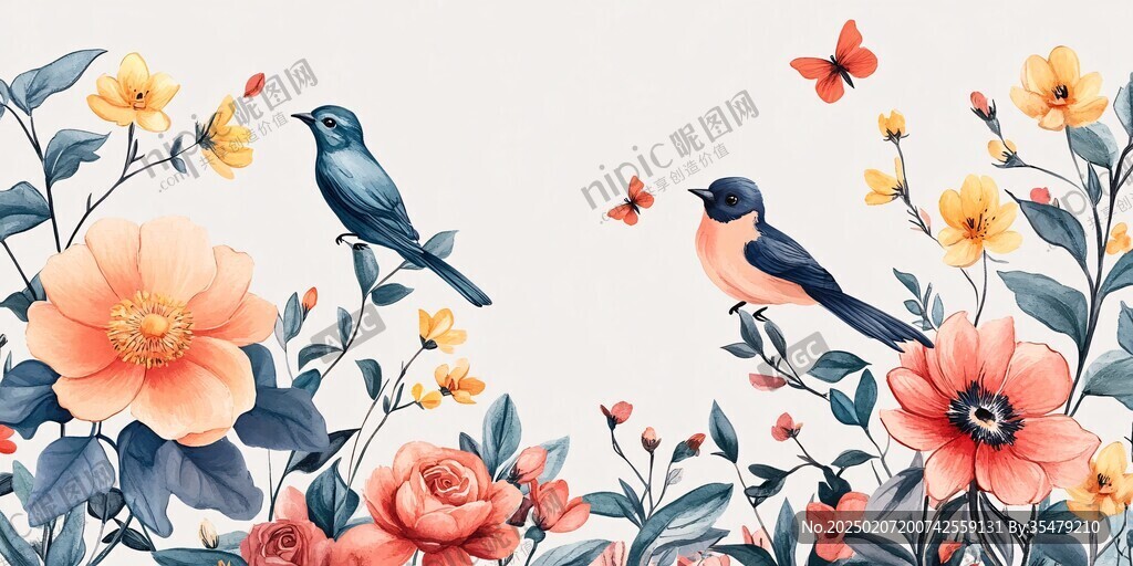 欧美风格鸟花卉