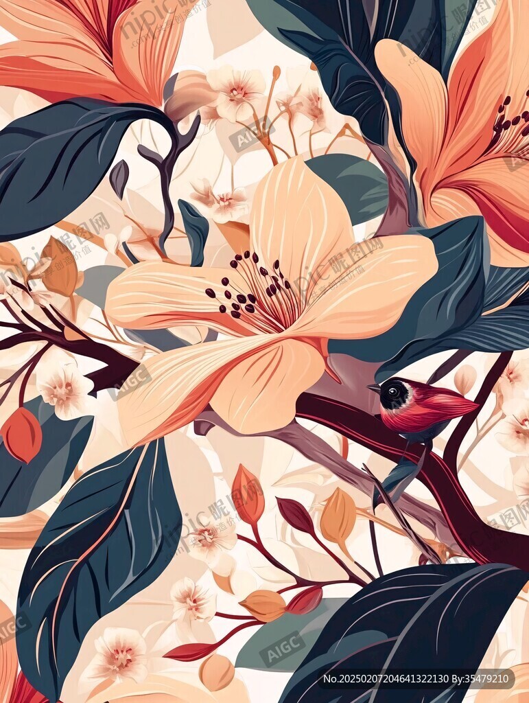 欧美风格鸟花卉