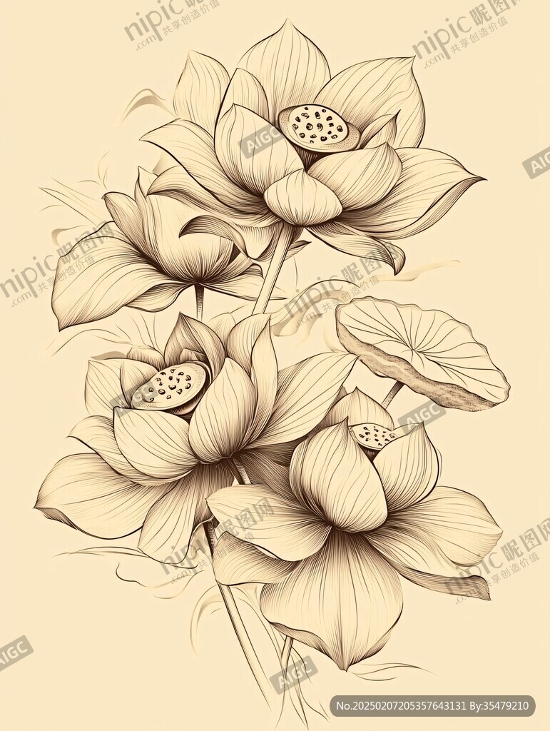 手绘包装金边荷花