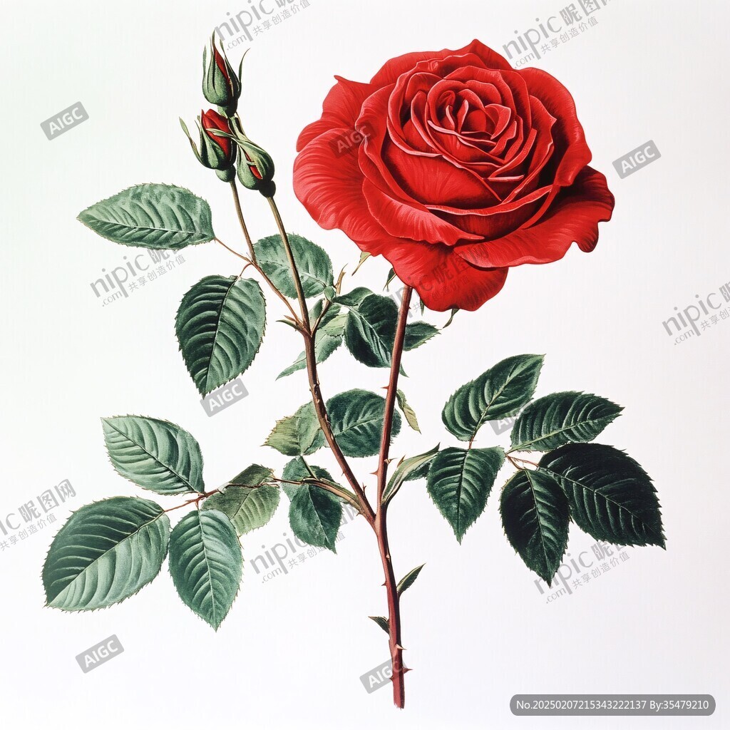 写实手绘玫瑰花素材