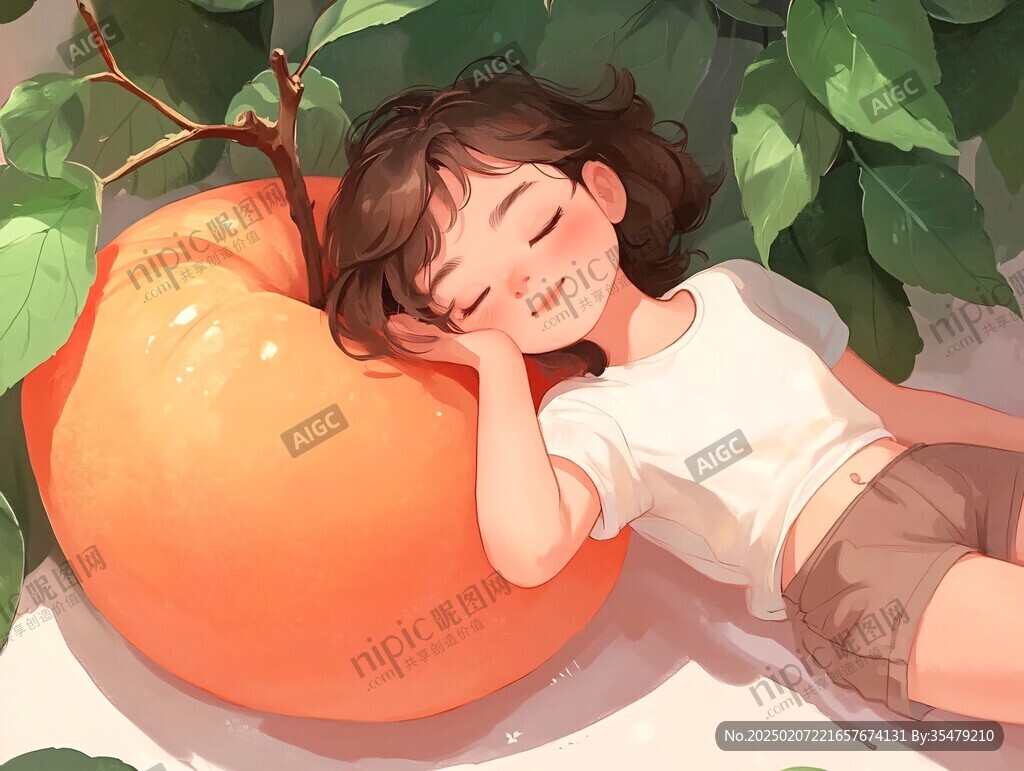 治愈系女孩睡觉春困