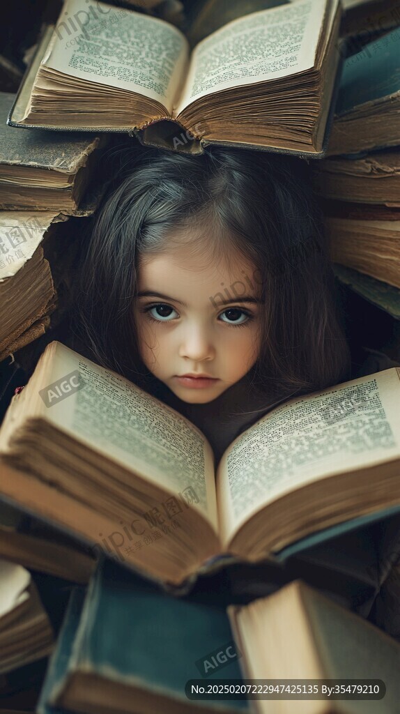 认真看书的小姑娘