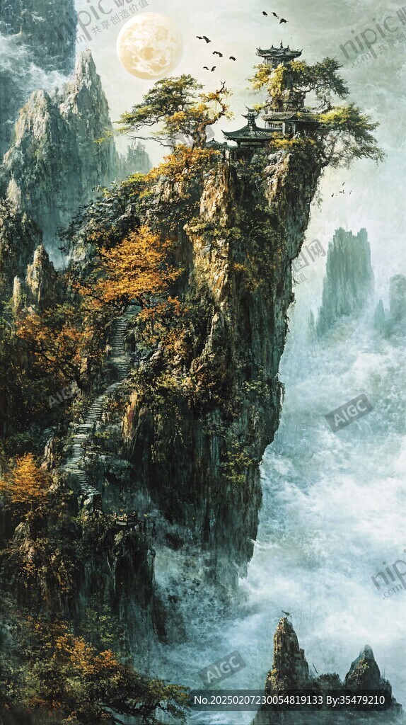 山水深渊建筑立体画