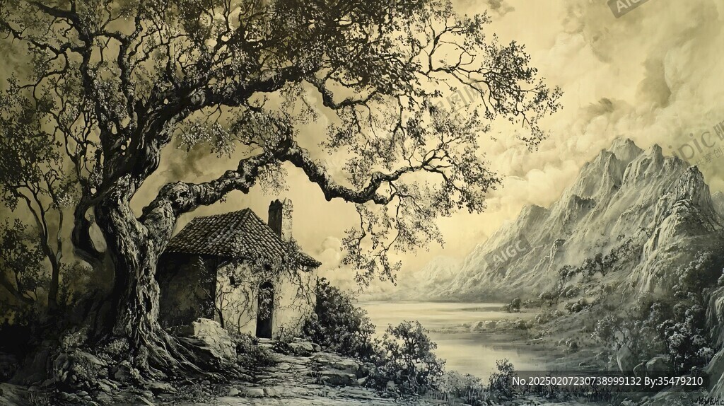 仙境古树插画