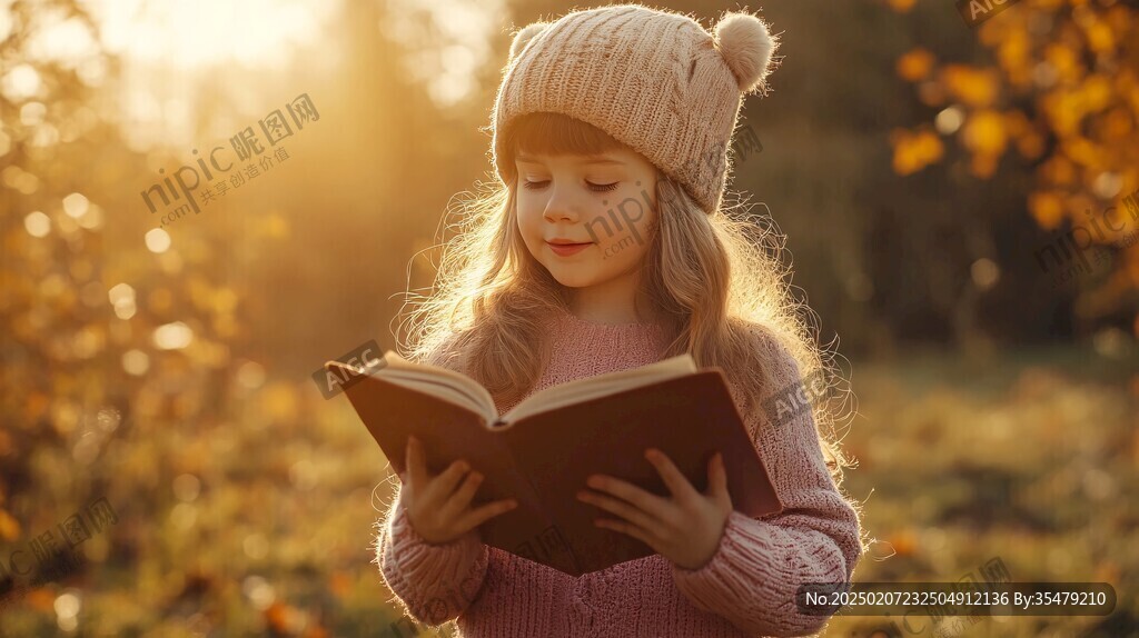 认真看书的小姑娘