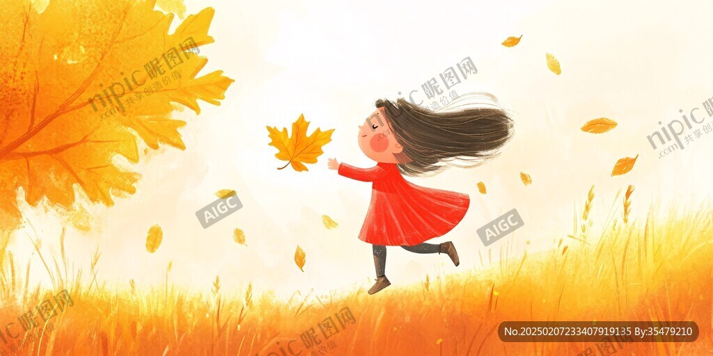 秋游的好小女孩插画