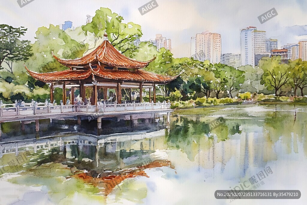 广西大学印象水彩插画