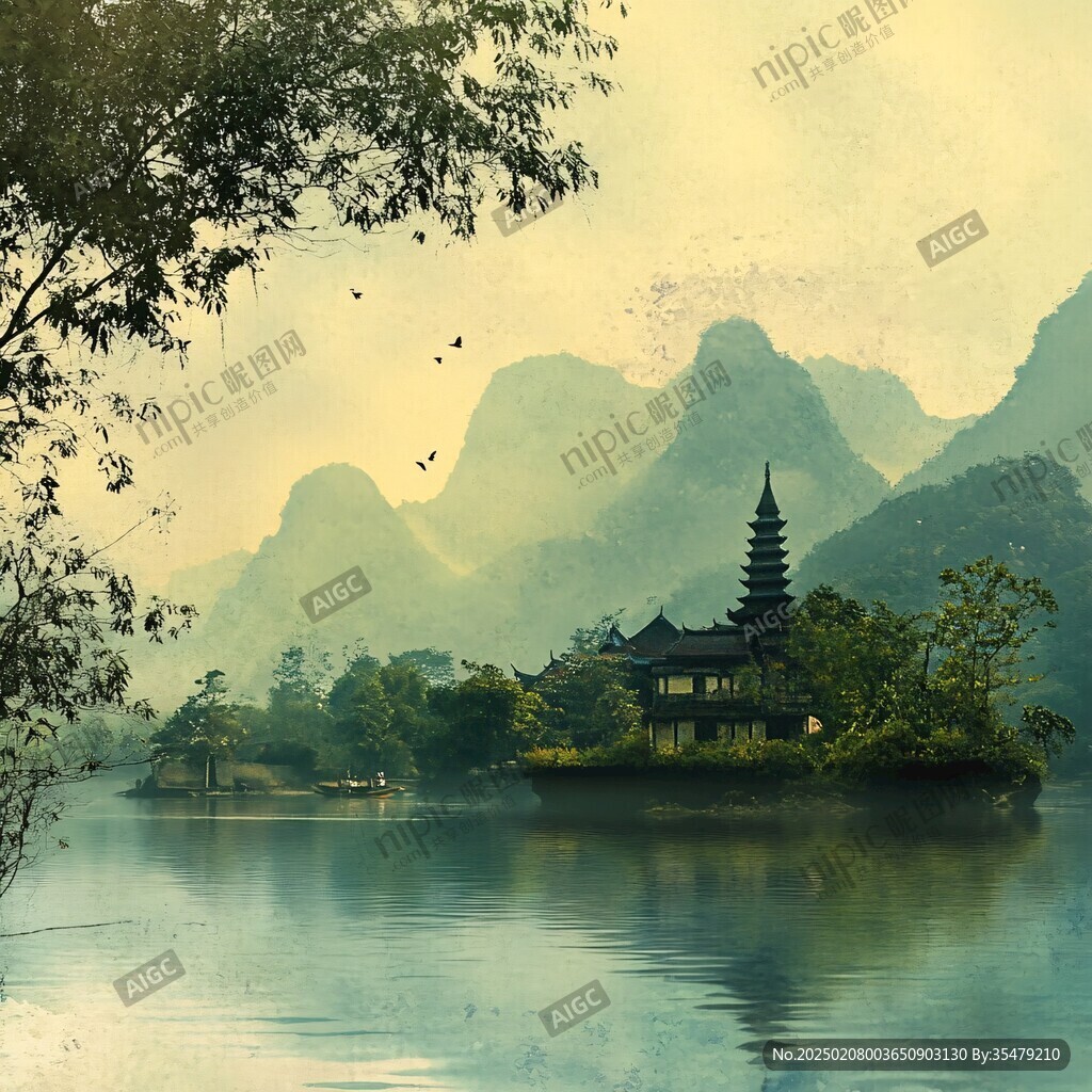 山水楼阁雅致意境风