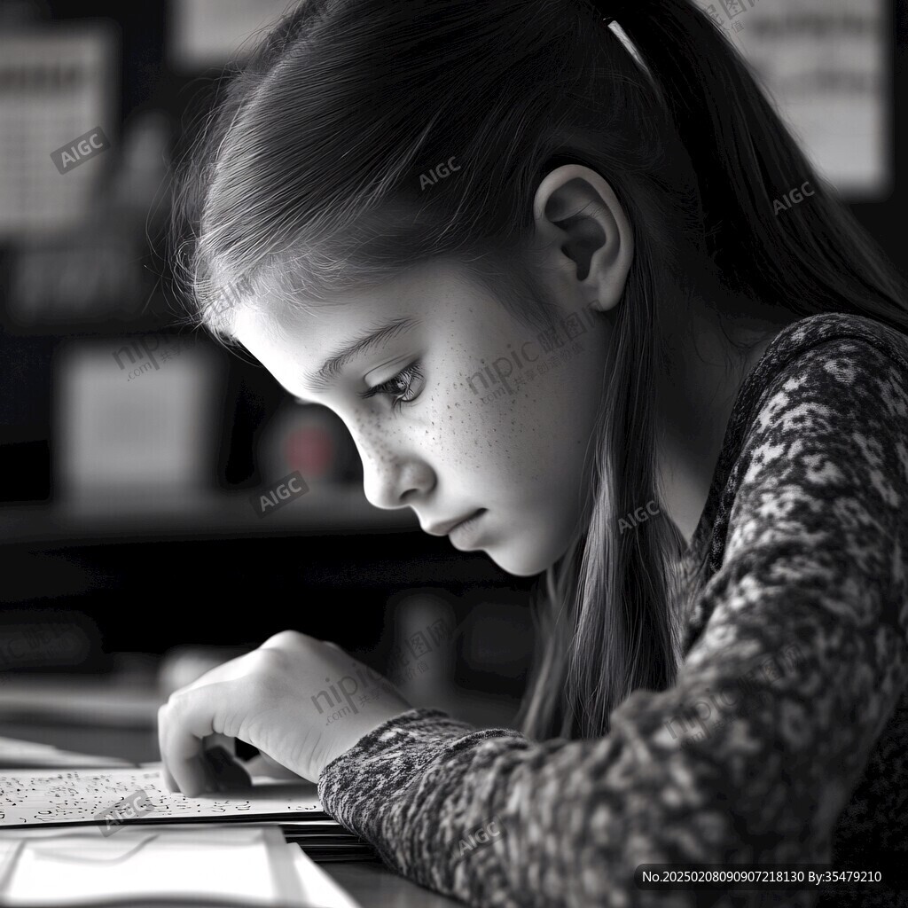 认真看书的小姑娘