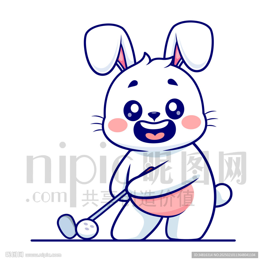 可爱卡通打高尔夫球的兔子