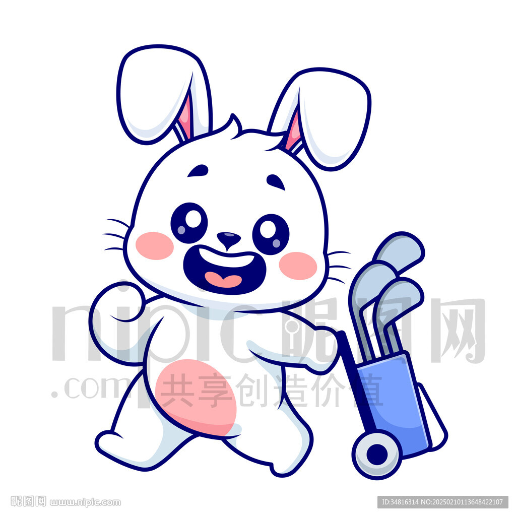 可爱卡通打高尔夫球的兔子
