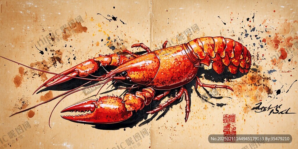 写实小龙虾手绘