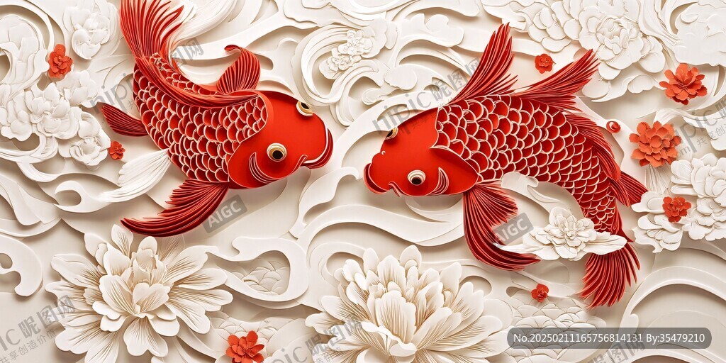 3d浮雕金鱼鲤鱼
