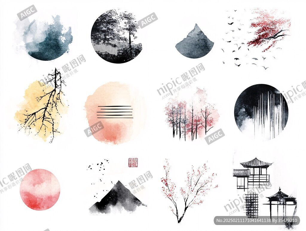 古风古典高雅固体水彩