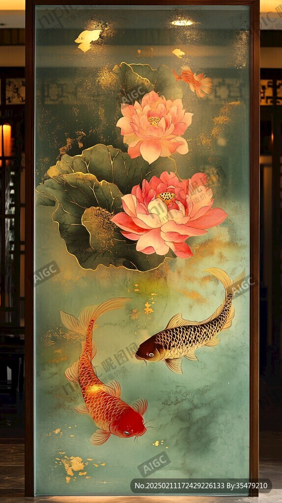 现代屏风鲤鱼图