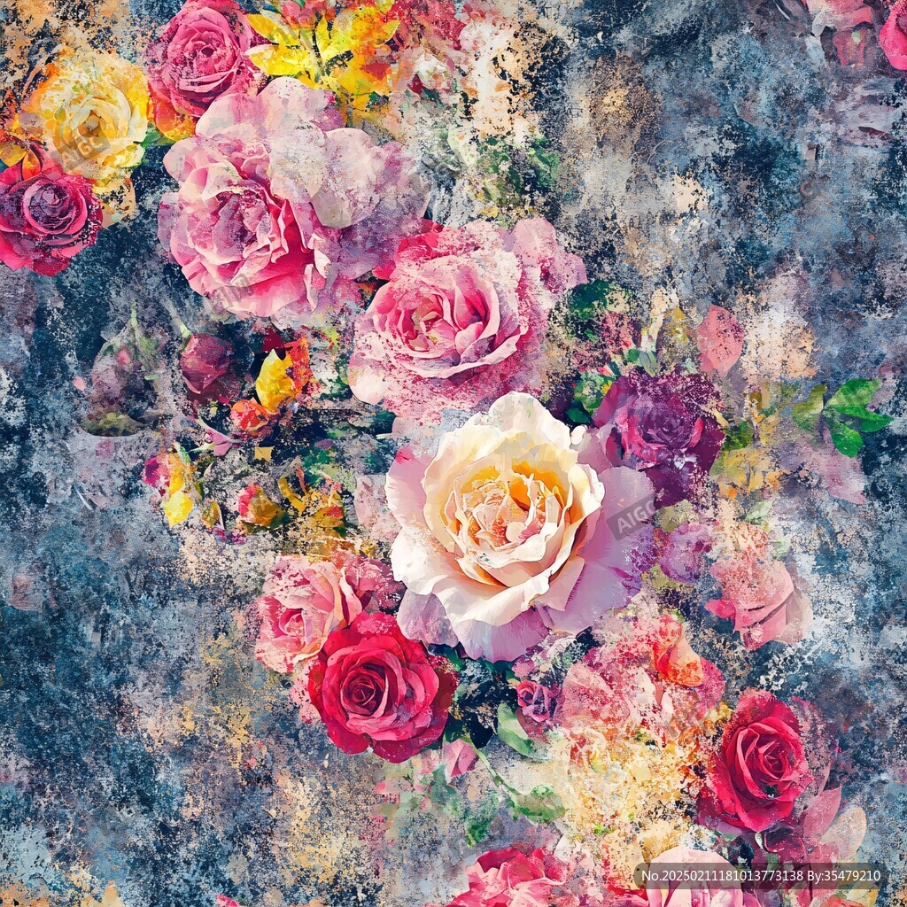 现代玫瑰花油画