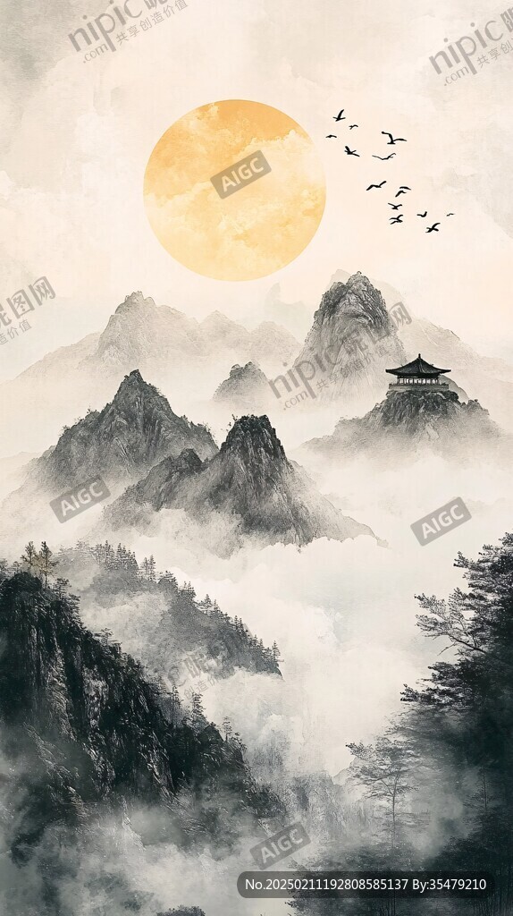 天界晓钟风景插画