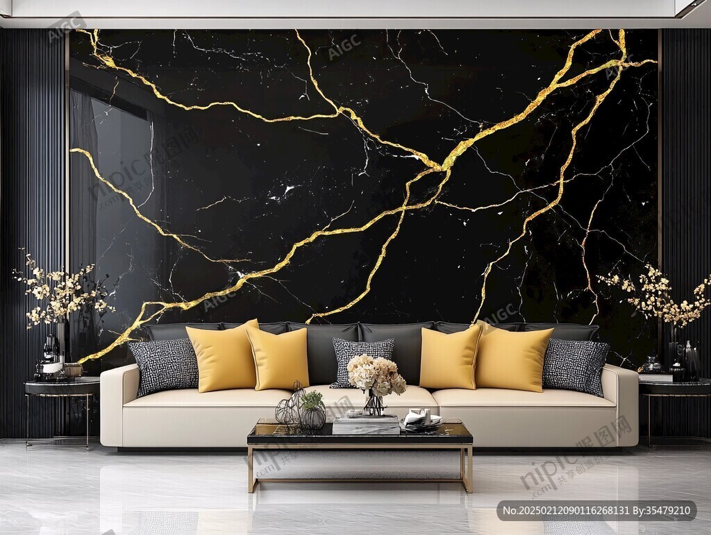 极简金箔石根线条对拼