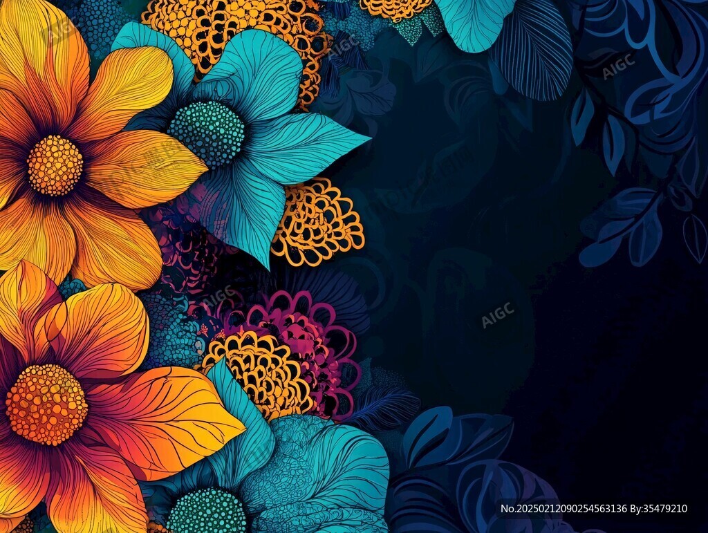 手绘彩色花背景海报