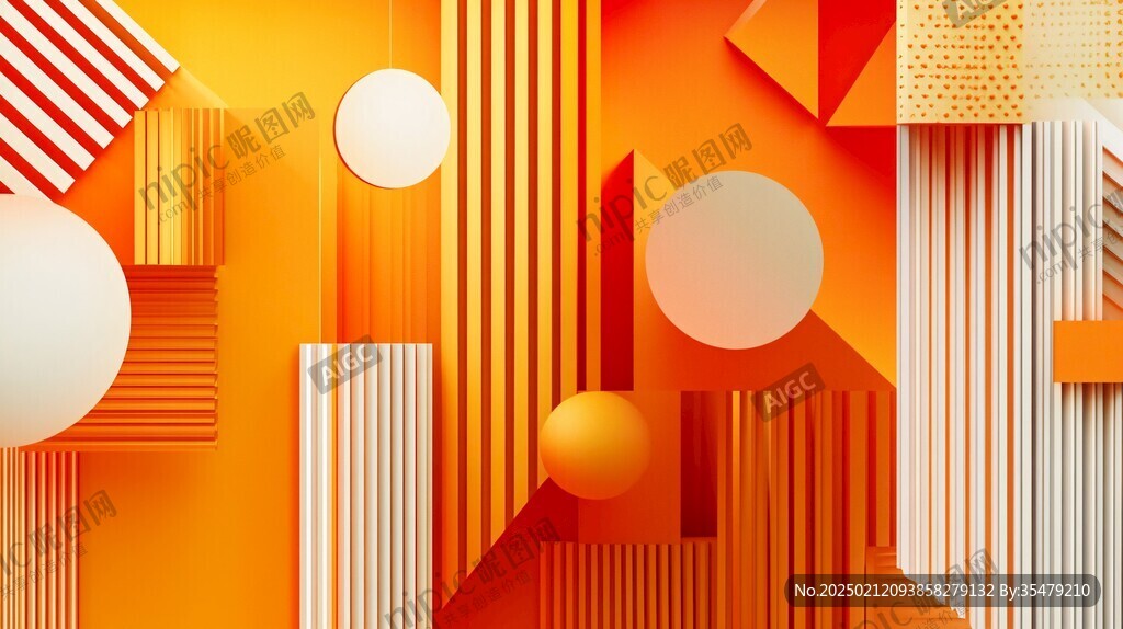 橘色立体几何画
