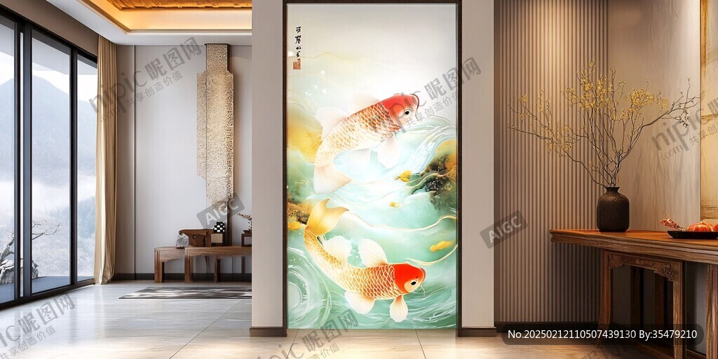 现代屏风鲤鱼图