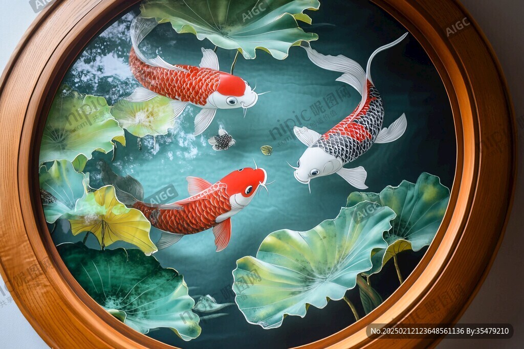 3d荷花鲤鱼圆形画