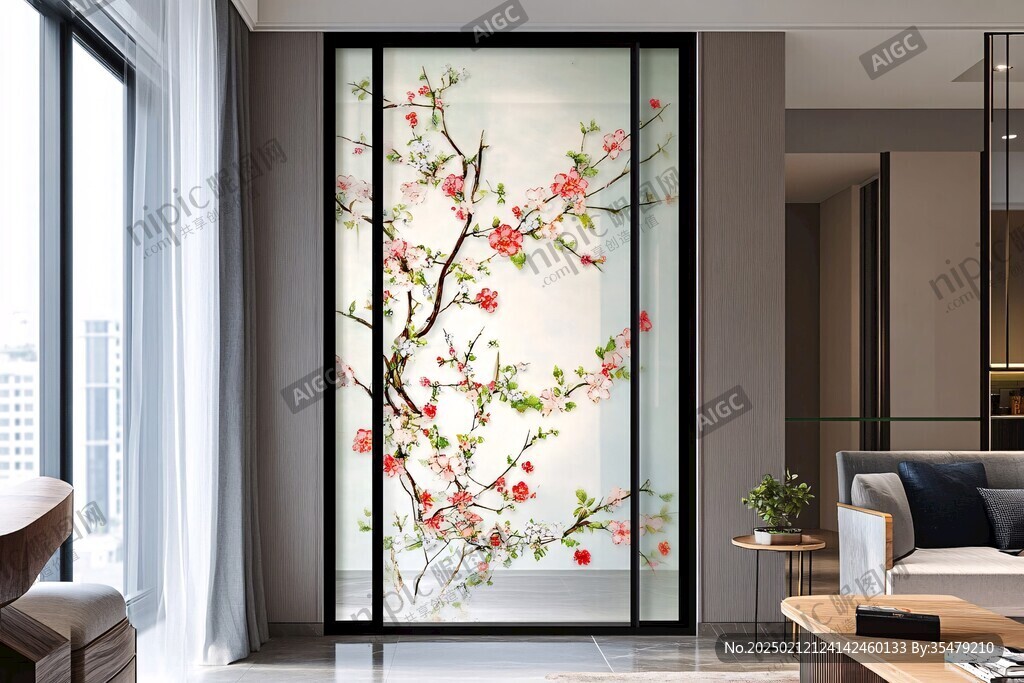 手绘梅花玻璃画