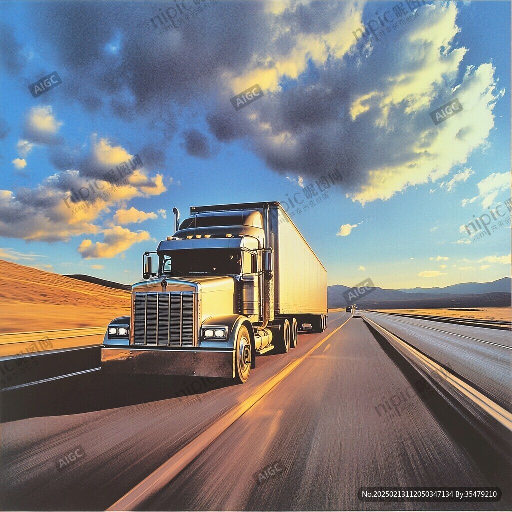 马路上行驶中的大卡车