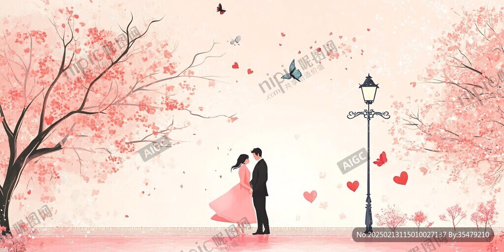 浪漫情侣插画背景