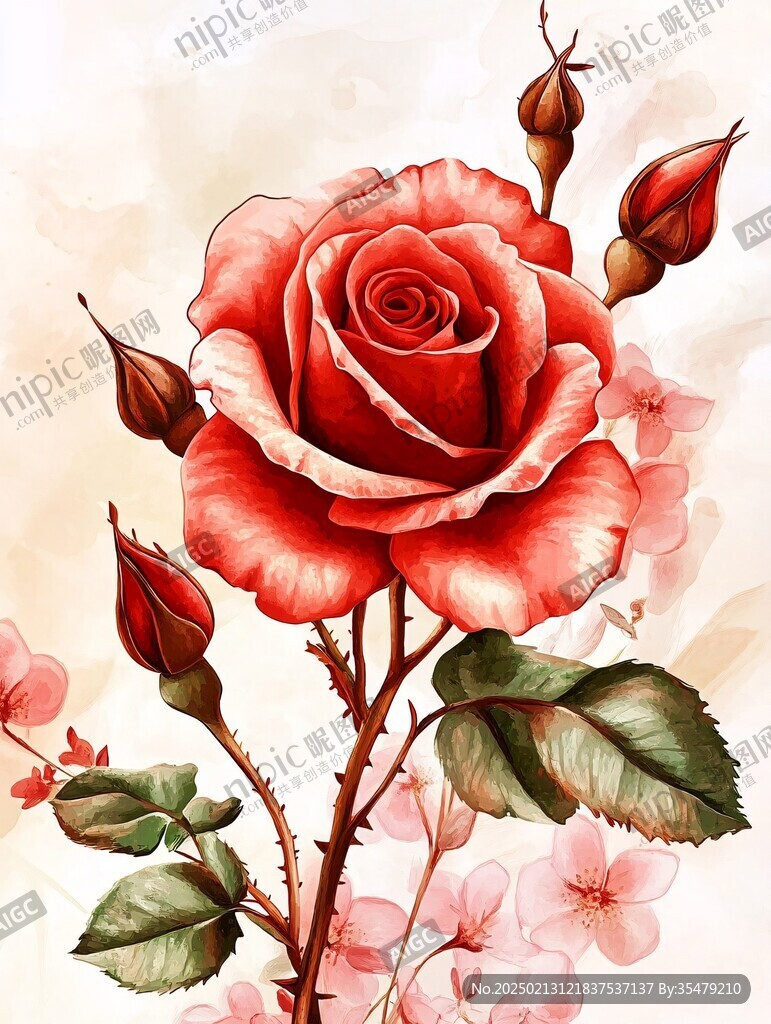 写实手绘玫瑰花素材
