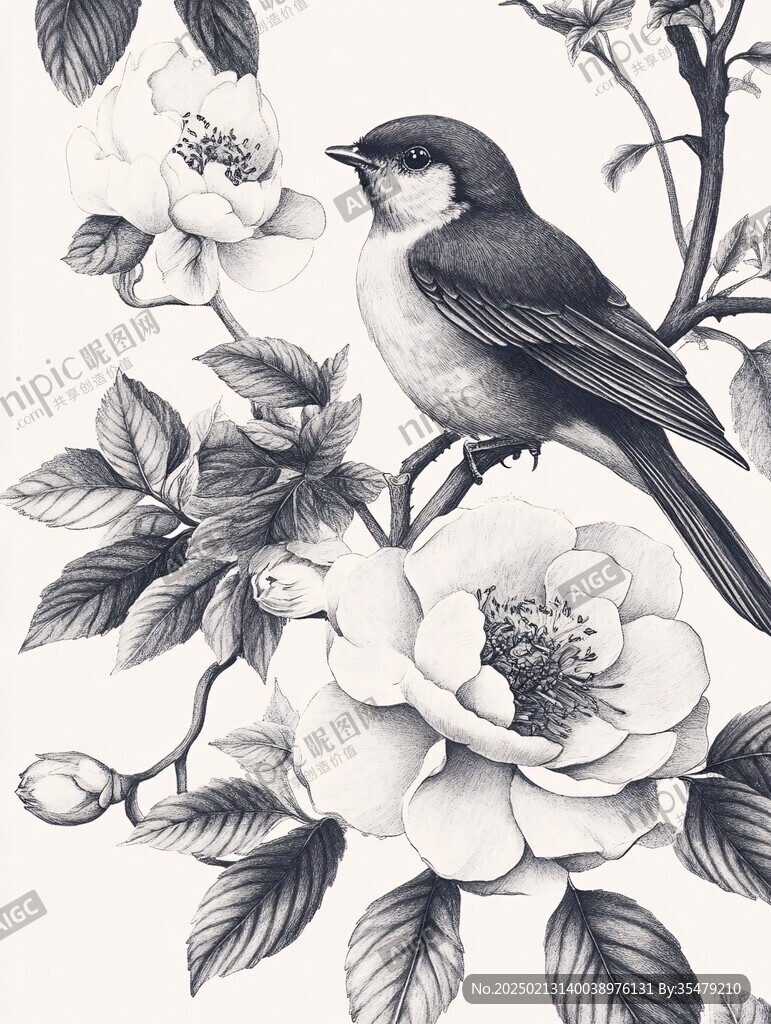 欧美风格鸟花卉