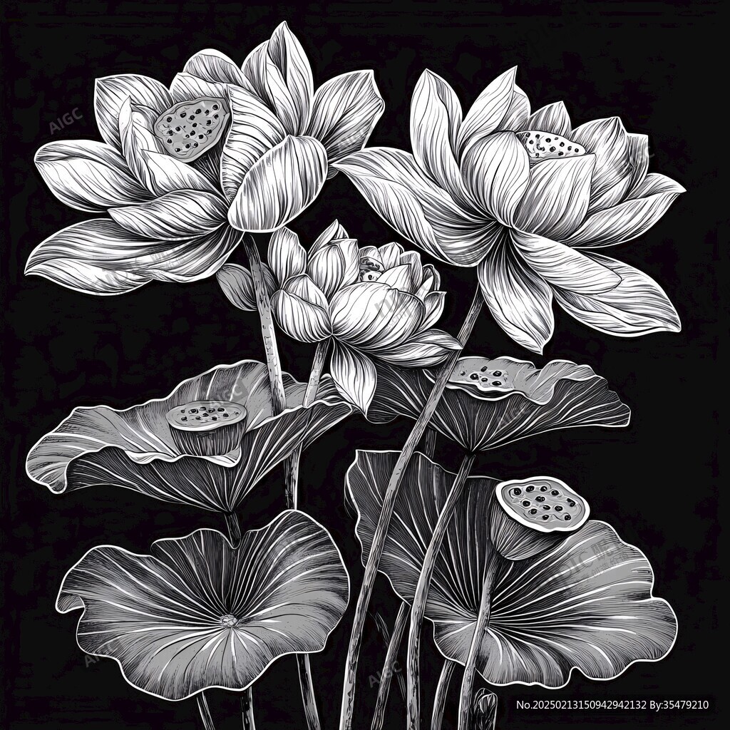 手绘金属质感荷花